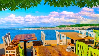 Summertime Day at Beach Cafe Ambience ☕ Bossa Nova Seaside Cafe, Ocean Waves Sound for Positive Mood