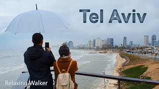 Walking in the RAIN in Tel Aviv YAFO, Binaural City Sounds and Rain Atmosphere, ASMR