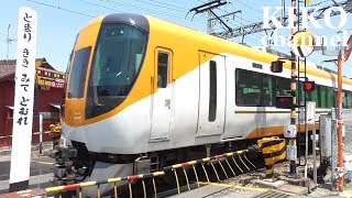 踏切 近鉄電車と阪神電車そして近鉄特急の通過列車集 枚岡3号踏切道 railroad crossing japan