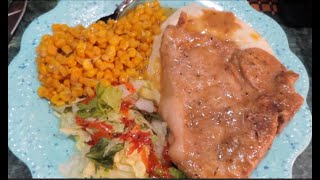 Smothered Pork Chops \u0026 Gravy, Mashed Potatoes, Sweet Sticky Corn, \u0026 Salad/ Sunday Dinner - #4873