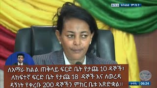 ለአማራ ክልል ጠቅላይ ፍርድ ቤት የታጩ 10 ዳኞች፣ ለከፍተኛ ፍርድ ቤት የታጩ 18  ዳኞች እና ለወረዳ ዳኝነት የቀረቡ 200 ዳኞችን ምክር ቤቱ አጽድቋል።