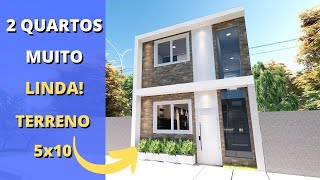 ✅PLANTA DE CASA TIPO SOBRADO PEQUENO COM 2 QUARTOS 5x10 SOBRADO PEQUENO E MODERNO PARA TERRENO 5x10