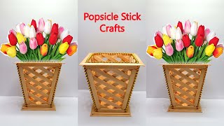 Ide Kreatif Vas bunga dari Stik Es Krim ! Popsicle stick crafts flower vase !