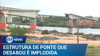 Estrutura que restou de ponte que desabou é implodida | #SBTNews (03/02/25)