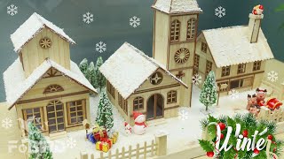 How to make a Popsicle stick House with Snow for Christmas and winter by FoBIRD