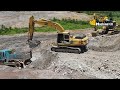 super kobelco excavator dig stone building on mountain machine kh