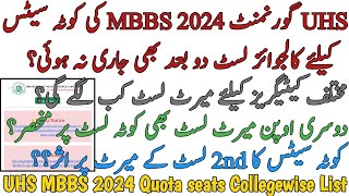 UHS GOVT MBBS 2024 COLLEGEWISE MERIT LIST FOR QUOTA SEATS NOT ISSUED | QUOTA EFFECT ON OPEN MERIT