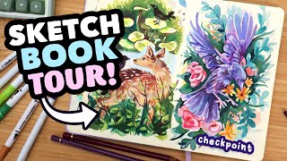 Sketchbook Tour! // Colourful \u0026 Messy Mix-Media art (halfway checkpoint)