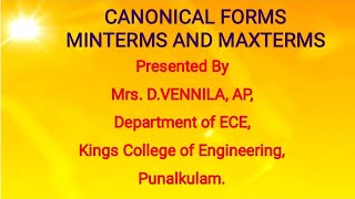 EC3352 |  Digital Systems Design | Unit 1 |Canonical Forms