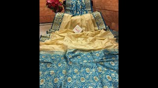 Cream and Sky Blue Color Korial Banarasi Saree