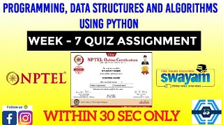 Programming, Data Structures And Algorithms Using Python - NPTEL | WEEK 7 QUIZ ASSIGNMENT SOLUTION |