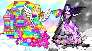 Paper Dolls Dress Up - Everything I Touch Turns Into A Rainbow - Barbie Angel And Vampire Handmade
