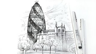 Urban Sketching, London (Vertical Video) - pen drawing sounds ASMR