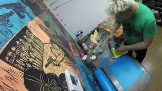 Sean Starwars Prints a Woodcut Using Speedball Professional Relief Inks