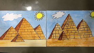 Easy Step By Step Drawing of Pyramids of Giza for Kids | Seven Wonders of the World |Hindi Story Hub