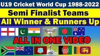 🏆U19 Cricket World Cup 1988 - 2022✅ Semi Finalist 🏆Teams Winner Runners Up 🏆Teams 🏆All Winner List