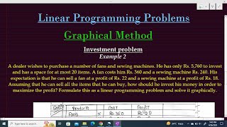 LPP22 | Linear Programming Problems | INVESTMENT Problem | Graphical Method | Example 2
