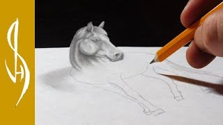 How to Draw a 3D Horse - Trick Art Optical Illusion