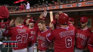 LAA@SF: Joyce ties the game with an RBI single