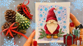 Christmas Greeting Card Idea🎄/Easy Santa Watercolor Painting