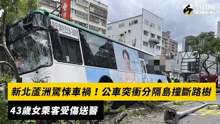 新北蘆洲驚悚車禍！公車突衝分隔島撞斷路樹　43歲女乘客受傷送醫｜NOWnews