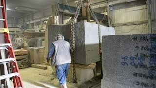 Swenson Granite Works:  Utilizing a block turner, to re-position at 10-ton block