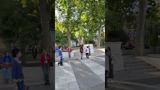 Statues of Gandhi, Mandela et al. in front of Westminster Abbey, Big Ben, Parliament