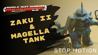 Mobile Suit Gundam Micro Wars Vol. 1: Zaku II \u0026 Magella Tank - Stop Motion Animation