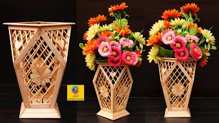 How to make flower vase with popsicle sticks | DIY Flower vase | Best out of waste Flower Pot Design