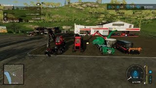 Farming Simulator 22_林業機械セット。左から、伐採、運搬、粉砕(ウッドチップ)、切り株取り