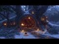 winter witch cottage ambience 🧹❄️🦉forest snowfall crackling fire and cauldron sounds