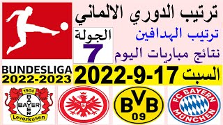 ترتيب الدوري الالماني وترتيب الهدافين و نتائج مباريات اليوم السبت 17-9-2022 الجولة 7