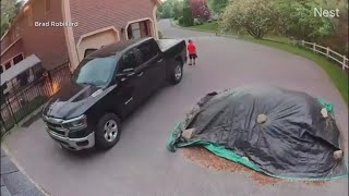 Caught on camera: Lightning strike barely misses family