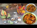 rural grandma cooking traditional FISH CURRY and kundru vaji||actual village life