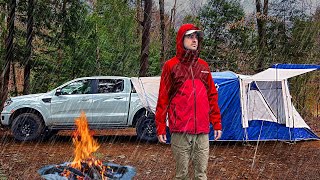 Truck Tent Camping In Heavy Rain | Cooking 