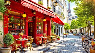 Outdoor Street Coffee Shop Ambience on Spring Day with Positive Bossa Nova Jazz Music for Happy Mood