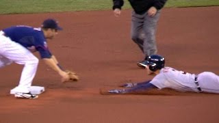 DET@MIN: Santana throws out Kinsler at second base