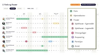 FERIEPLANLEGGER OG FRAVÆRSOVERSIKT