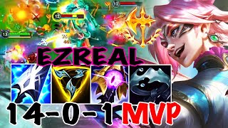 WILD RIFT EZREAL ADC GAMEPLAY | 14 -0 -1 MVP | EZREAL BUILD RUNES