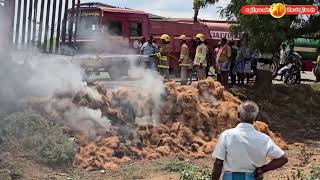 தாராபுரம் அருகே தேங்காய் நார் ஏற்றிச் சென்ற லாரி தீப்பிடித்தால் பரபரப்பு