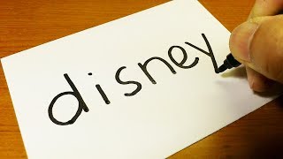 How to turn words Disney into a Cartoon -  How to Draw doodle art on paper