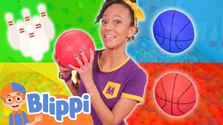 Meekah's Color Bowling Balls + More Ball Pit Games for Kids | Blippi - Learn Colors and Science