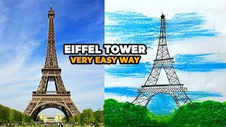 Draw Eiffel Tower With Scenery I Eiffel Tower Drawing Tutorial I Wonders of the World I Eiffel Tower