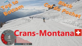 [4K] Skiing Crans-Montana, Black Col du Pochet  Top to Bottom, Valais Switzerlan