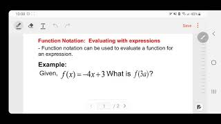 Function Notation: Evaluate for expression input