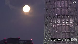 【4K】満月と東京スカイツリー・吾妻橋周辺（2022年4月16日）