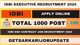 IDBI Executive Sales and Operations ESO Recruitment 2024 | IDBI Bank ESO Recruitment 2024