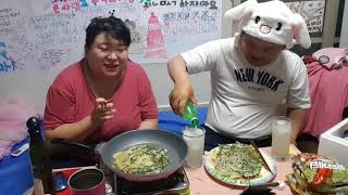 복부인 비오는날에 부추전에 막걸리 한잔 짜파게티 먹방 mukbang