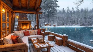 ❄️ Winter Cozy Jazz Instrumental Music for Work, Study - Gentle Snowfall Lakeside Balcony Ambience ⛄