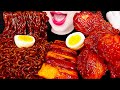 ASMR Black Bean Noodles, Fried Chicken, Egg 짜파게티, 양념 치킨 닭다리 먹방 EATING SOUNDS